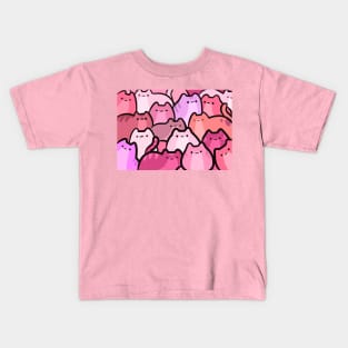 Cute Clowder of Pink Cats and Kitten Stacked Kids T-Shirt